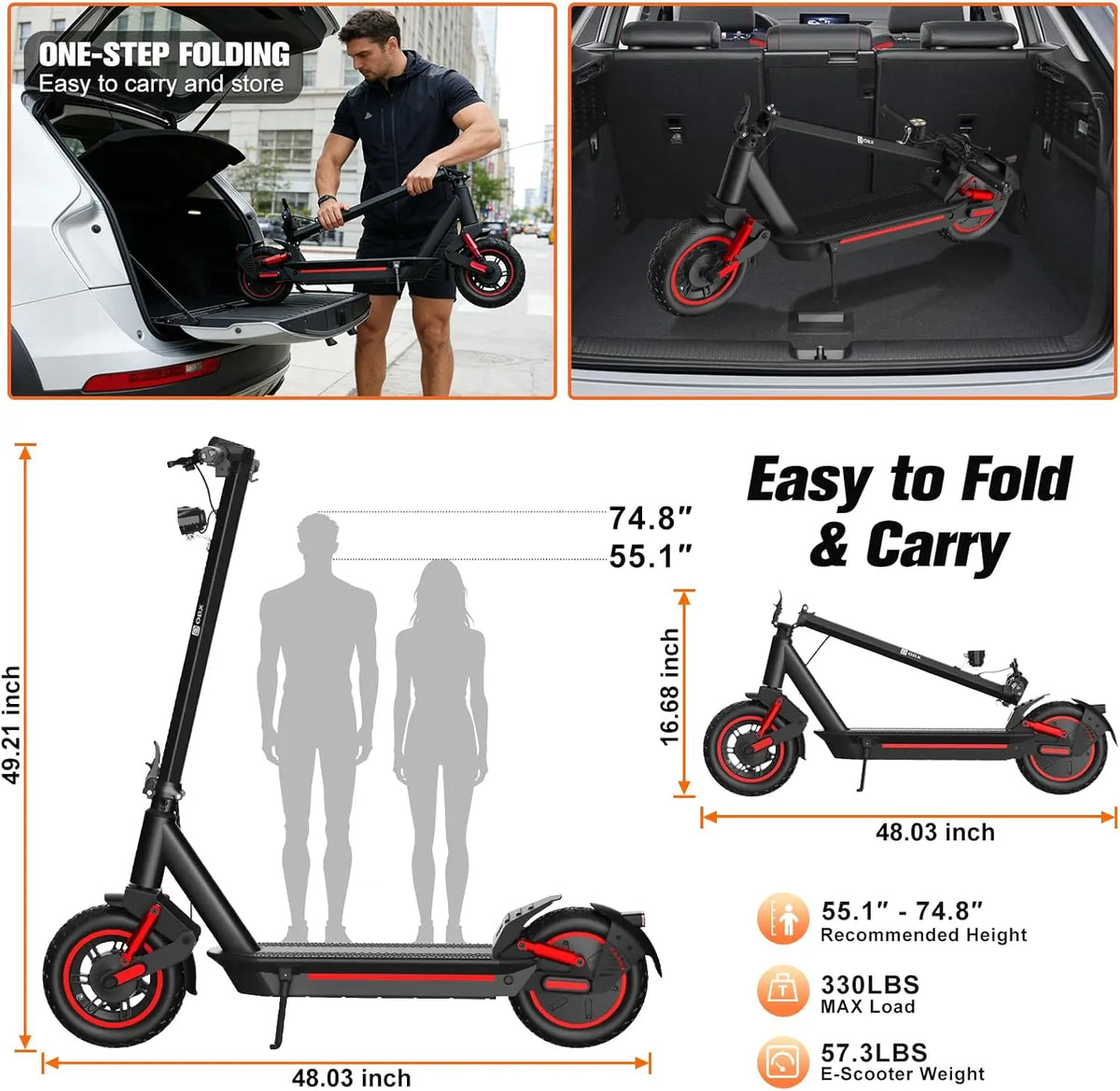 OBX Electric Scooter for Adults 1200W Powerful Motor 31Miles Long Range Dual Braking System 30Mph Max Speed 10'' Foldable E Scooter with APP Control