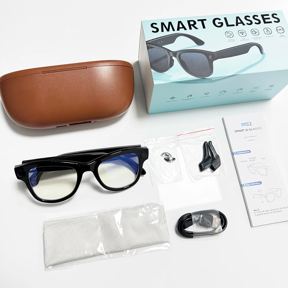 2026 Smart AI Glasses 1080P HD Camera M02 Ultra ChatGPT 3600mAh Charging Case Power Bank 32GB Translation Music Video Sunglasses