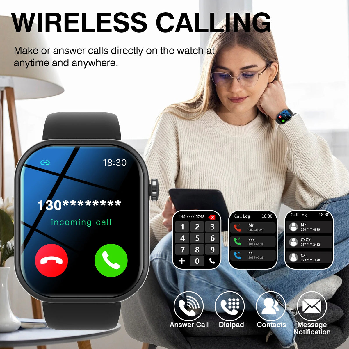 2026 New Smart Watch,HD Touch Screen Smart Watch,Wireless Call, Music Control, Fitness Tracker, Remote Camera, Multi-Sport Modes, Sedentary Reminder, Suitable for Android & IPhone