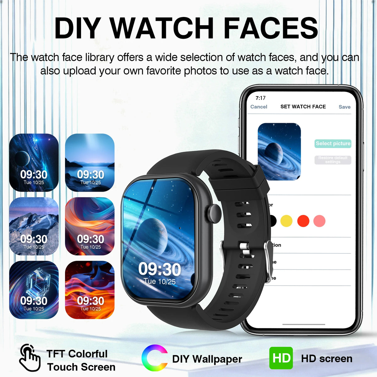 2026 New Smart Watch,HD Touch Screen Smart Watch,Wireless Call, Music Control, Fitness Tracker, Remote Camera, Multi-Sport Modes, Sedentary Reminder, Suitable for Android & IPhone