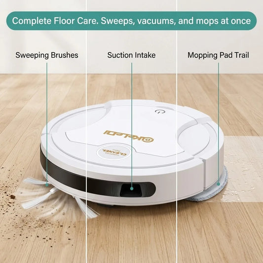 Robot Vacuum Cleaner, 3-in-1 Smart Automatic Sweeping Mopping and Suction Vacuum with Humidifier & LED Atmosphere Light, USB Rechargeable Wireless Floor Cleaner for Pet Hair, Hardwood Floors