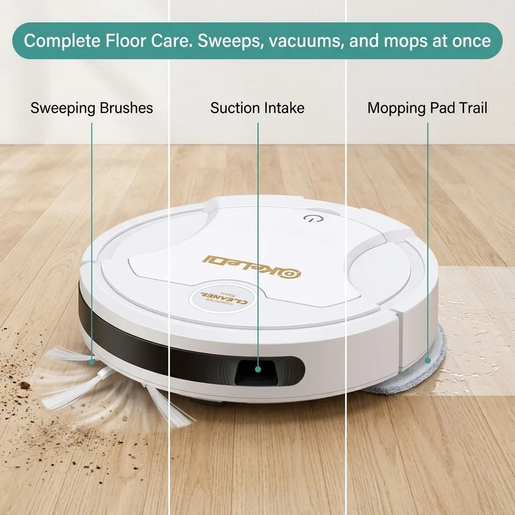 Robot Vacuum Cleaner, 3-in-1 Smart Automatic Sweeping Mopping and Suction Vacuum with Humidifier & LED Atmosphere Light, USB Rechargeable Wireless Floor Cleaner for Pet Hair, Hardwood Floors