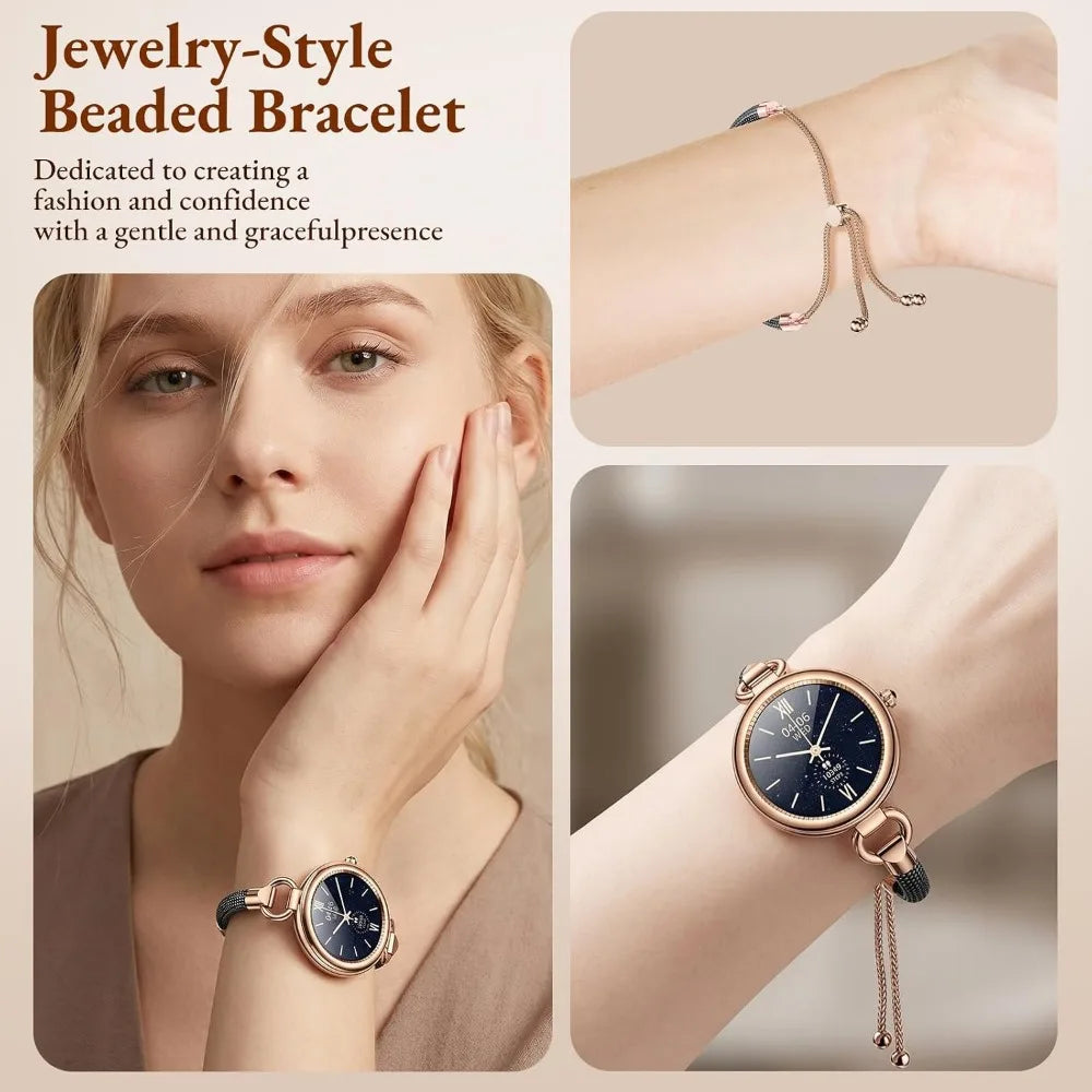 Stylish Women's Smart Watch - Call Handling, 1.19" AMOLED, 24H Health Tracker, Over 100 Sport Modes, Waterproof for iOS/Android