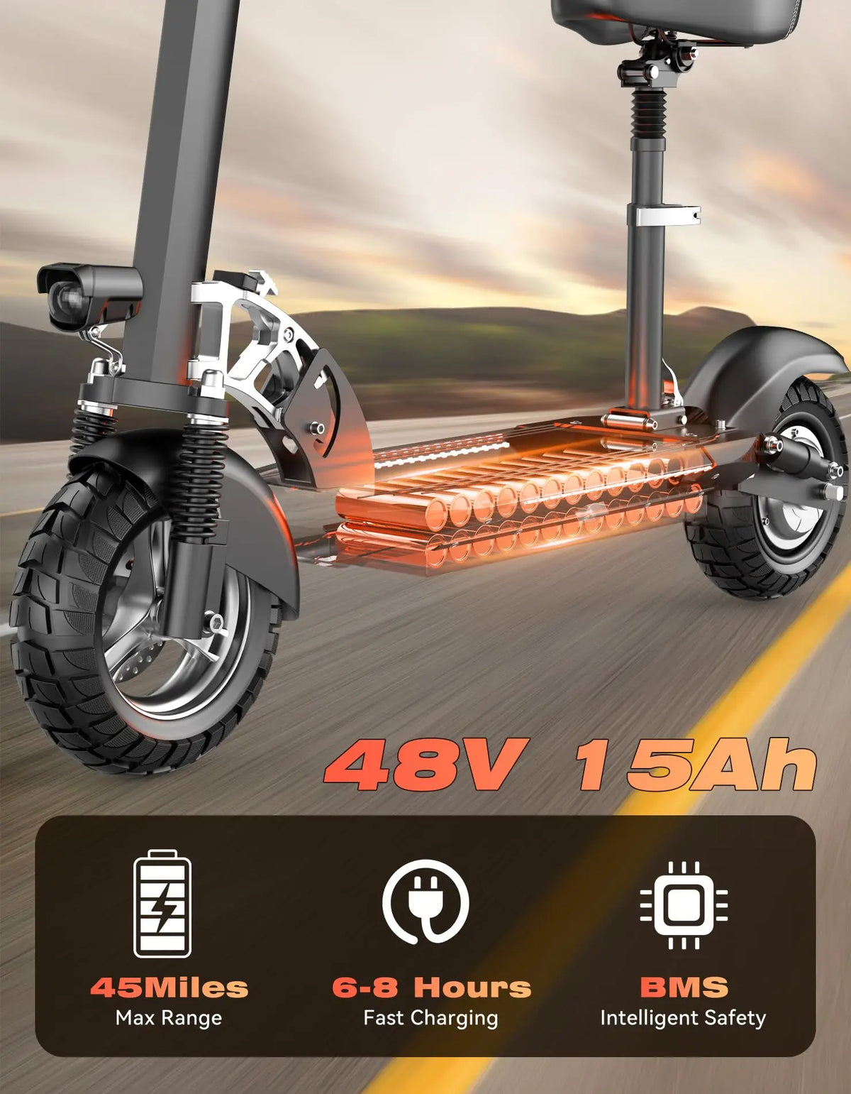 Misodo Electric Scooter for Adults with Seat, 1600W Motor, 45-Mile Range, 22 Mph Max Speed, 48V 15AH Battery, 265 lbs Max Load, Dual Disc Brake, Foldable 10" Off-Road E Scooter for Teens, UL2272 Certified