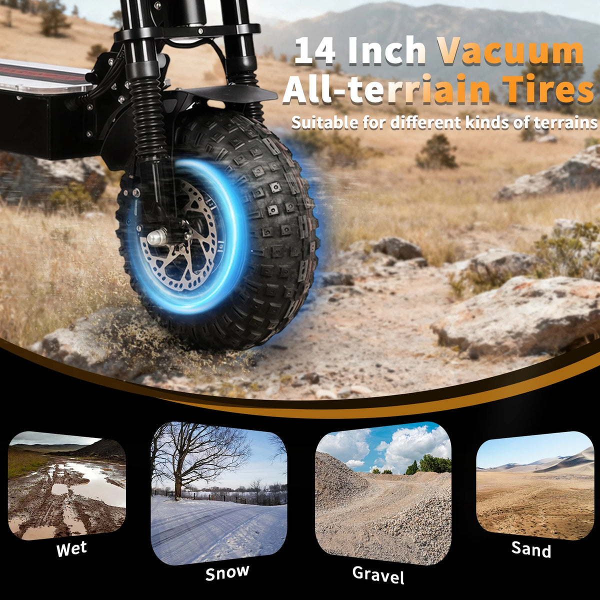 TOURSOR X14-60V Electric Scooter Dual Drive 60V 50AH 10,000W Motor 65 MPH Speed 70 Mile Range with 13" Off-Road Tires
