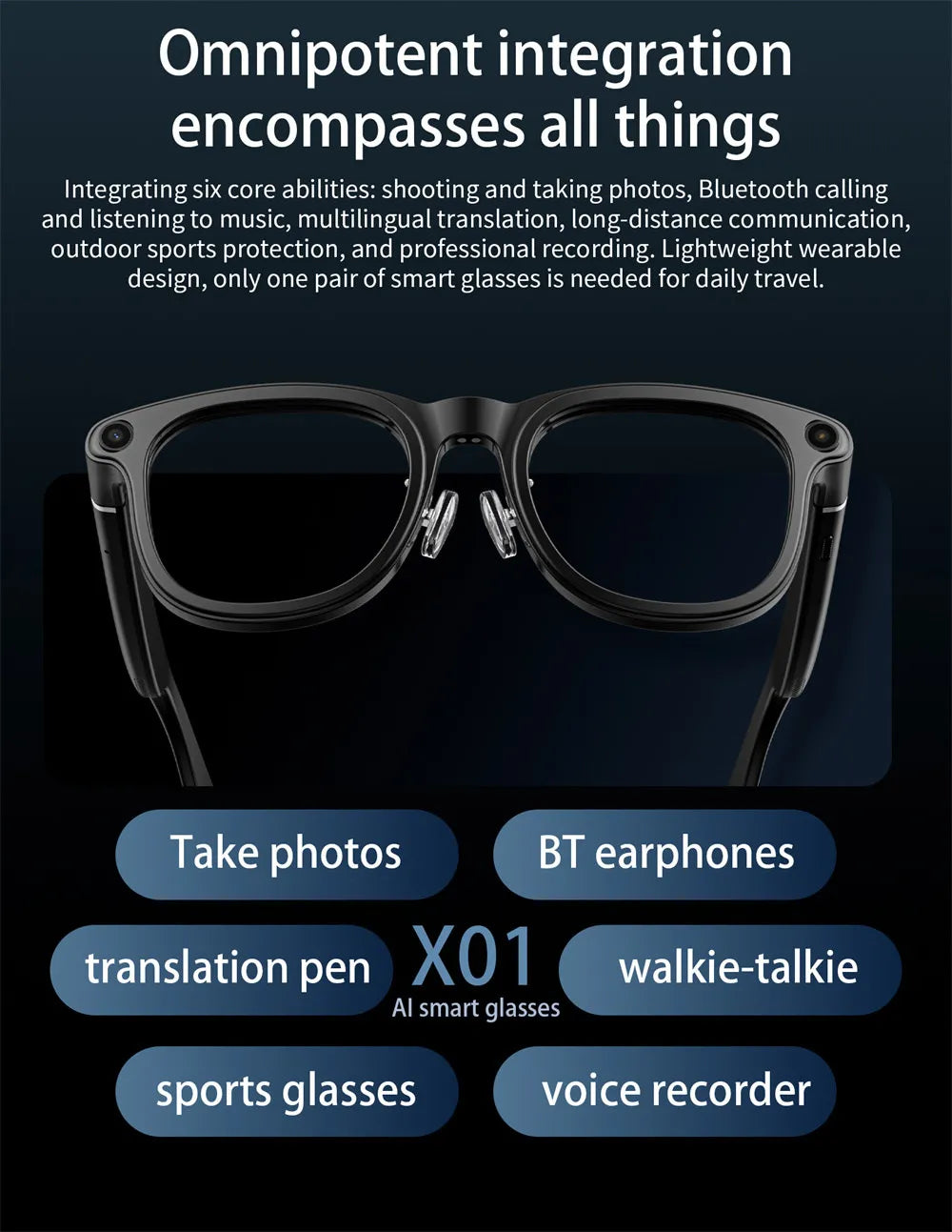 LOKMATAI X01 Smart Bluetooth Camera Glasses with 8MP Sony IMX219 Camera, 1200P 30FPS Video, Open-Ear Surround Sound, Voice Assistant, 220mAh Battery, Polarized UV Protection, Hands-Free Calling, Music & Touch Control