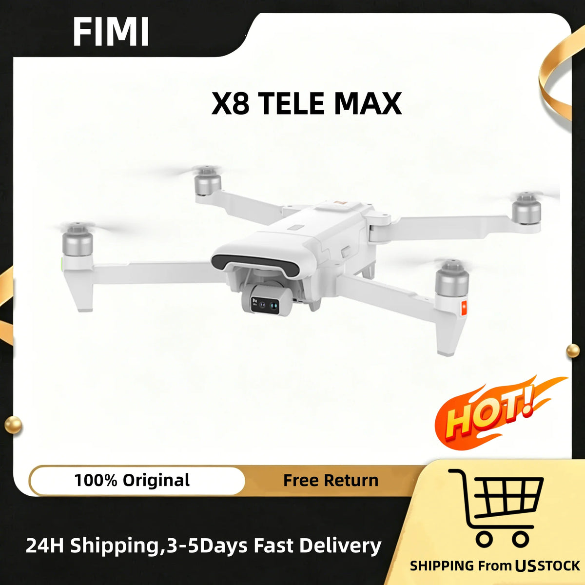 FIMI X8 TELE MAX Long Range White Long Range Dual Electric 2*Battery FPV Drone 4k Professional ELRS 2.4G Receiver Mini Drone Drones con cámara