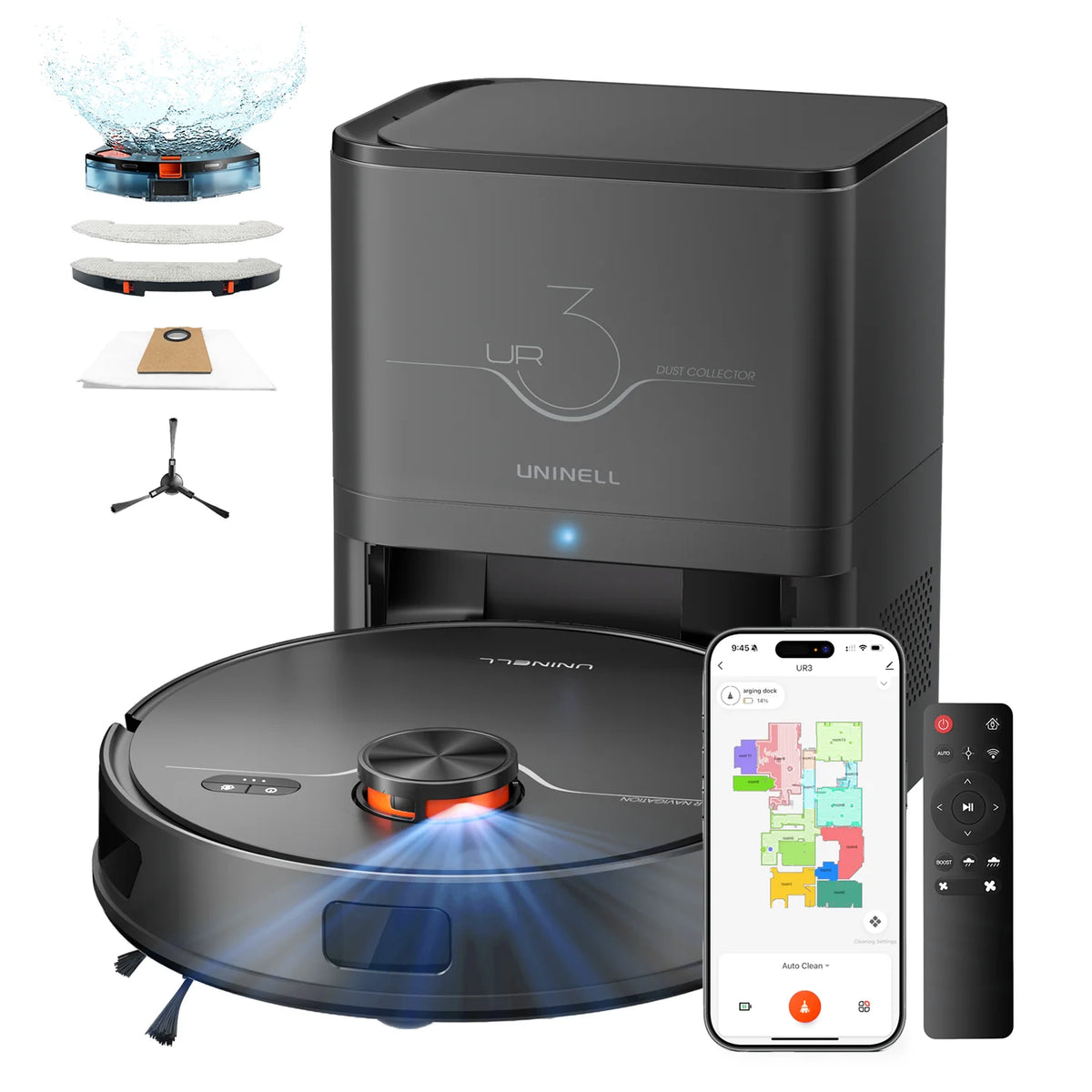 Refurbished UNINELL By Erabros UR3 Robot Vacuum and Mop Combo, 7000Pa Suction Robotic Vacuum, Self-Emptying 90 Days Capacity, LiDAR Navigation Home Mapping, 180 Mins, App/Alexa, for Pet Hair Carpets Hard Floors