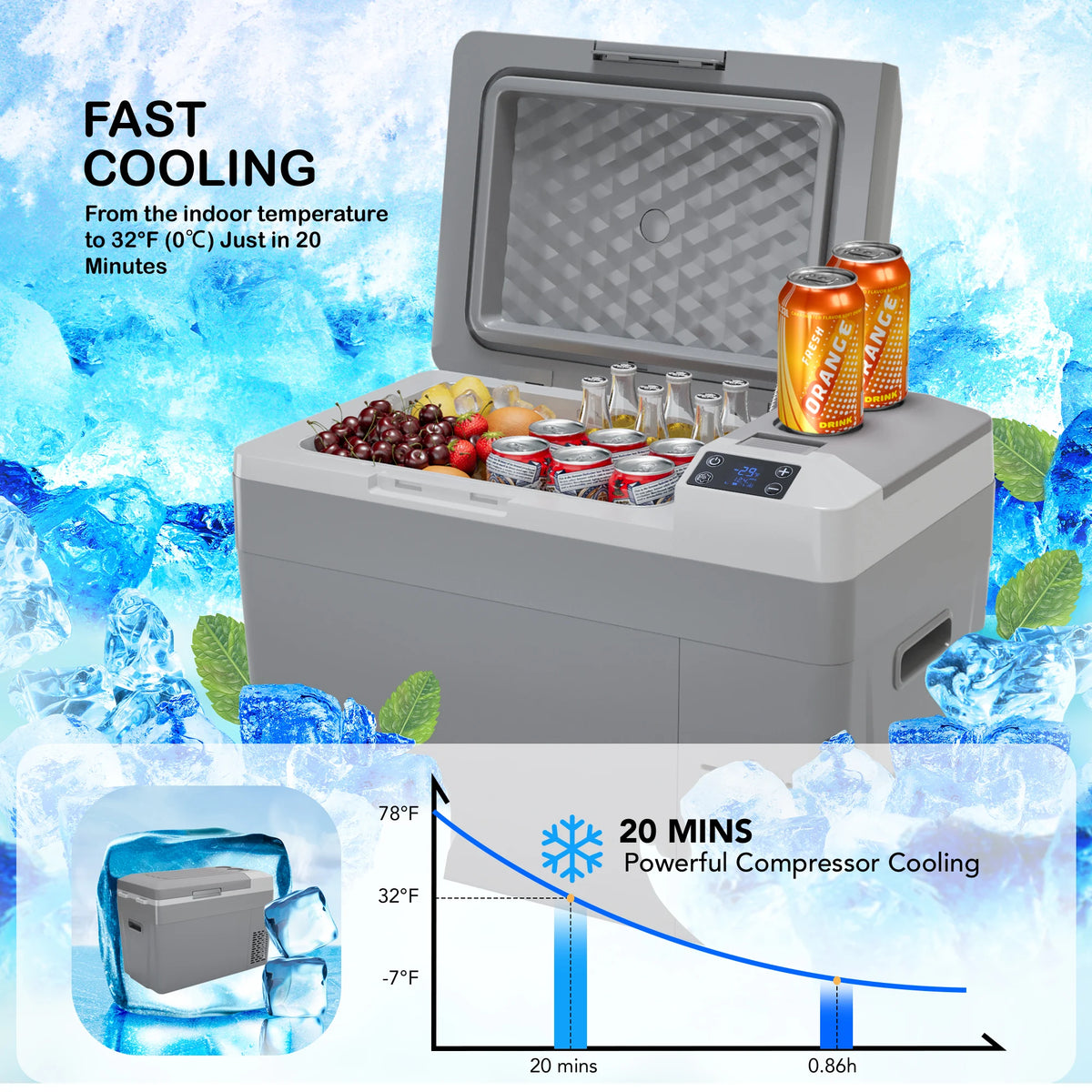30L 40L 50L Portable Car Refrigerator Compressor Cooler Ice Box 12V 24V DC 110V 240V AC For Truck, RV, SUV, Boat, Camping, Tailgating, Road Trips