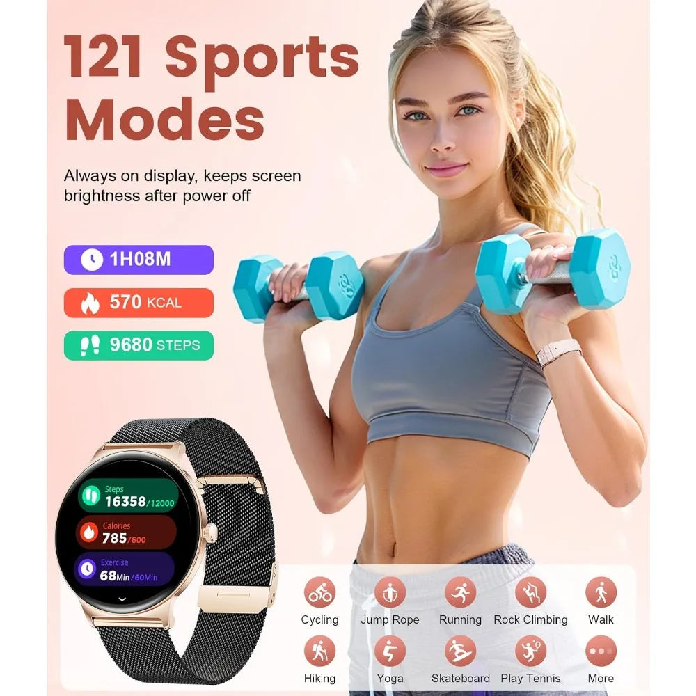 Women's Smart Watch with 1.43" AMOLED Display, Call Dial/Answer, 100+ Sport Modes, Waterproof Fitness Tracker for iOS & Android