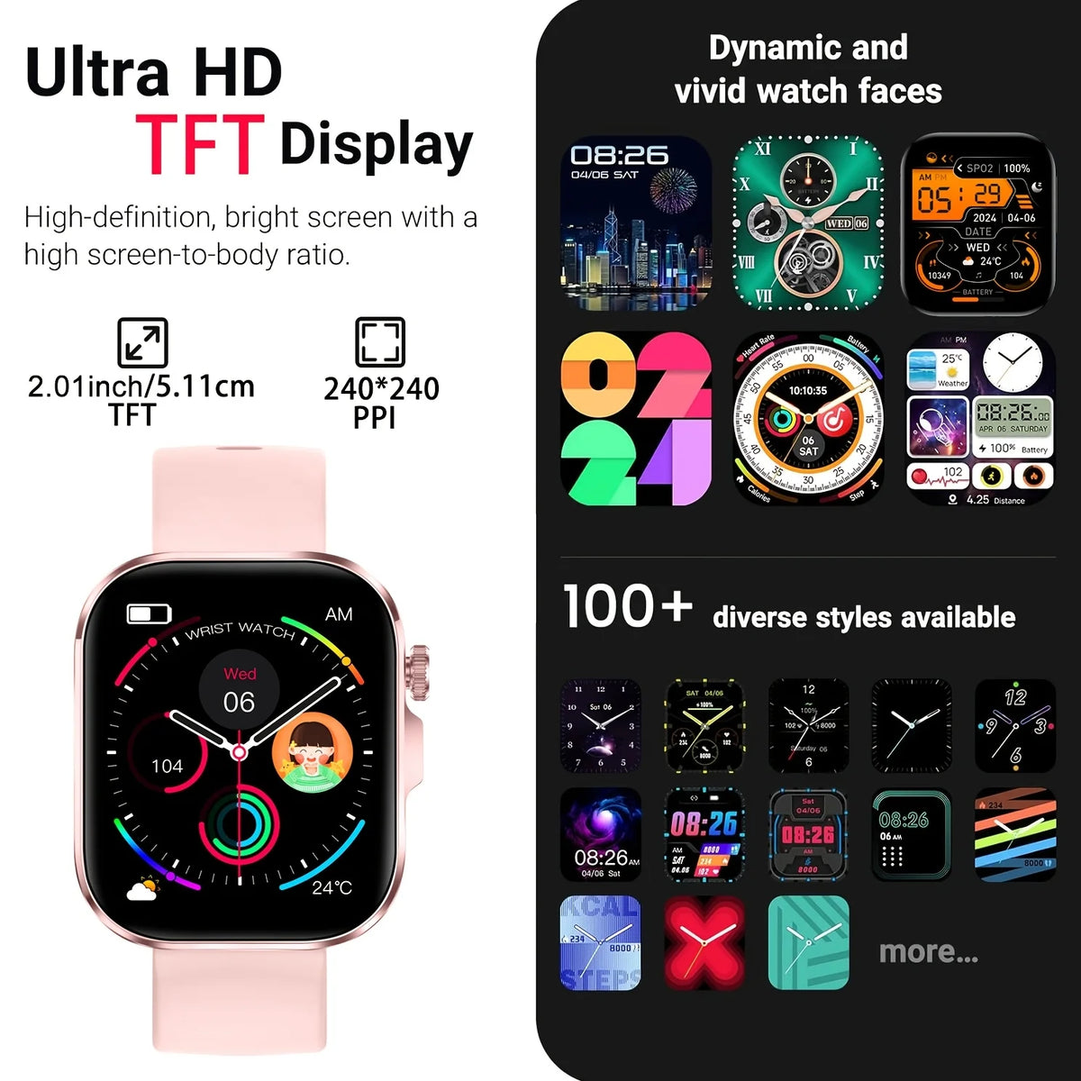 2026 New HD Full-Touch Smartwatch for Men and Women - Wireless Calling/Texting/Multiple Sports Modes/Remote Camera Control/Fitness Tracker/Outdoor LED Lighting, Compatible with Android and iPhone, USB Charging
