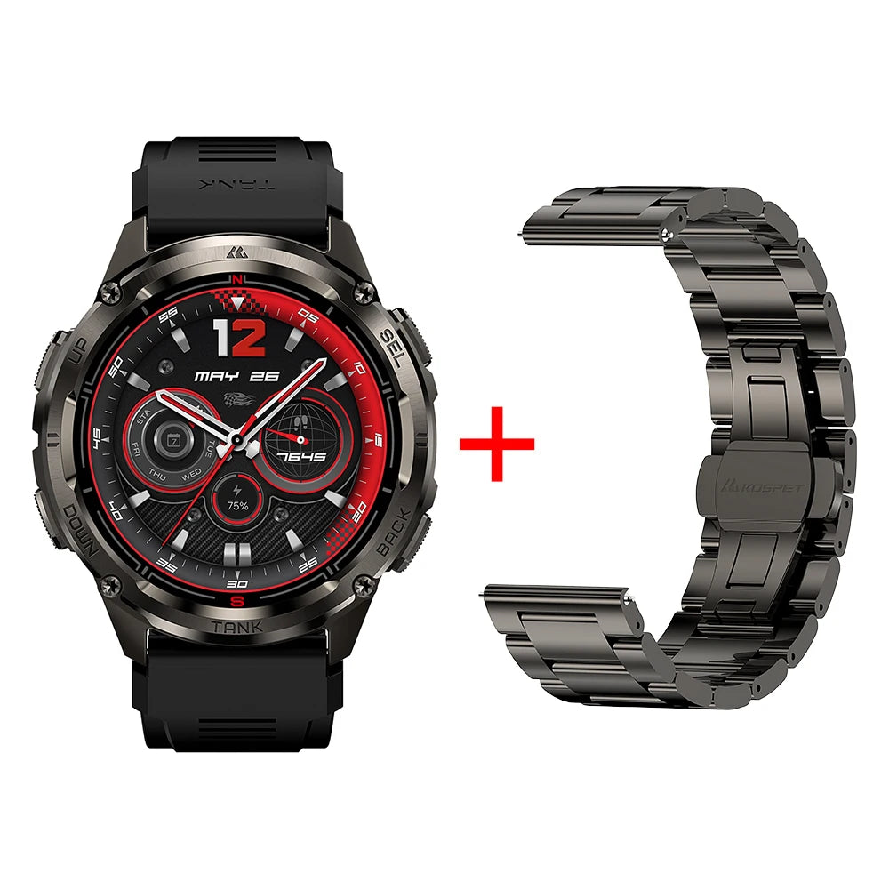 KOSPET TANK T3 Ultra 2 GPS Smart Watch for Men Bluetooth Call 5ATM IP69K Waterproof Men's Watch Stainless Steel Health Monitor