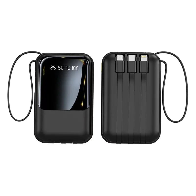 Mini Power Bank with Built‑in Cables, Digital LED Display, Large Capacity Compact Portable Mobile Charger for Phone