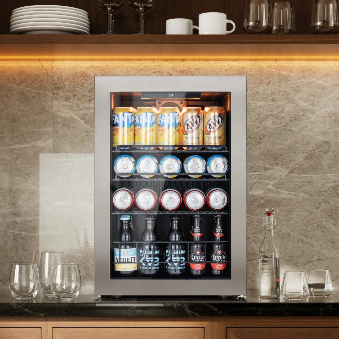 Ca'Lefort Beverage Cooler 62L Mini Fridge Direct Cooling Digital Temperature Control Beverage Refrigerator with Reversible Glass Door, Adjustable Shelves for Soda, Beer & Drinks, for Dorm, Office & Home