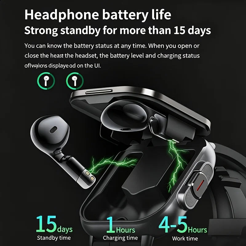 The Latest Smartwatch, Suitable for Both Men and Women, Equipped with a 2.01-inch Display Screen, Full Touchscreen Function, 2-in-1 Wireless Earphones, Music Playback, Camera Control and Other Functions, Is an Ideal Gift for