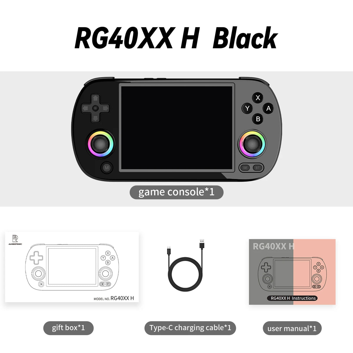 Anbernic RG40XX H Handheld Game Console 4.0'' IPS 640*480 Screen Linux 64G-bit 3200mAh RGB Joystick RG40XXH Portable Retro Gaming Console Supports 5G WiFi Streaming HDMI TV Output