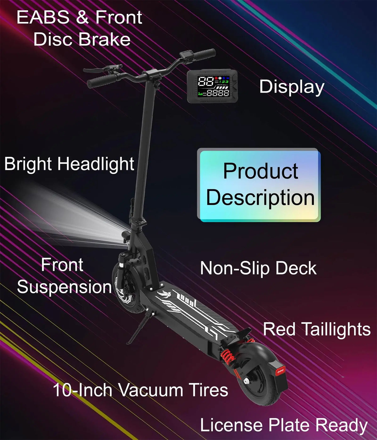 500W 48V Electric Scooter for Adults 40km/h Off Road E-Scooter 10 Inch Wide Tire 150kg Max Load Foldable Long Range Scooter