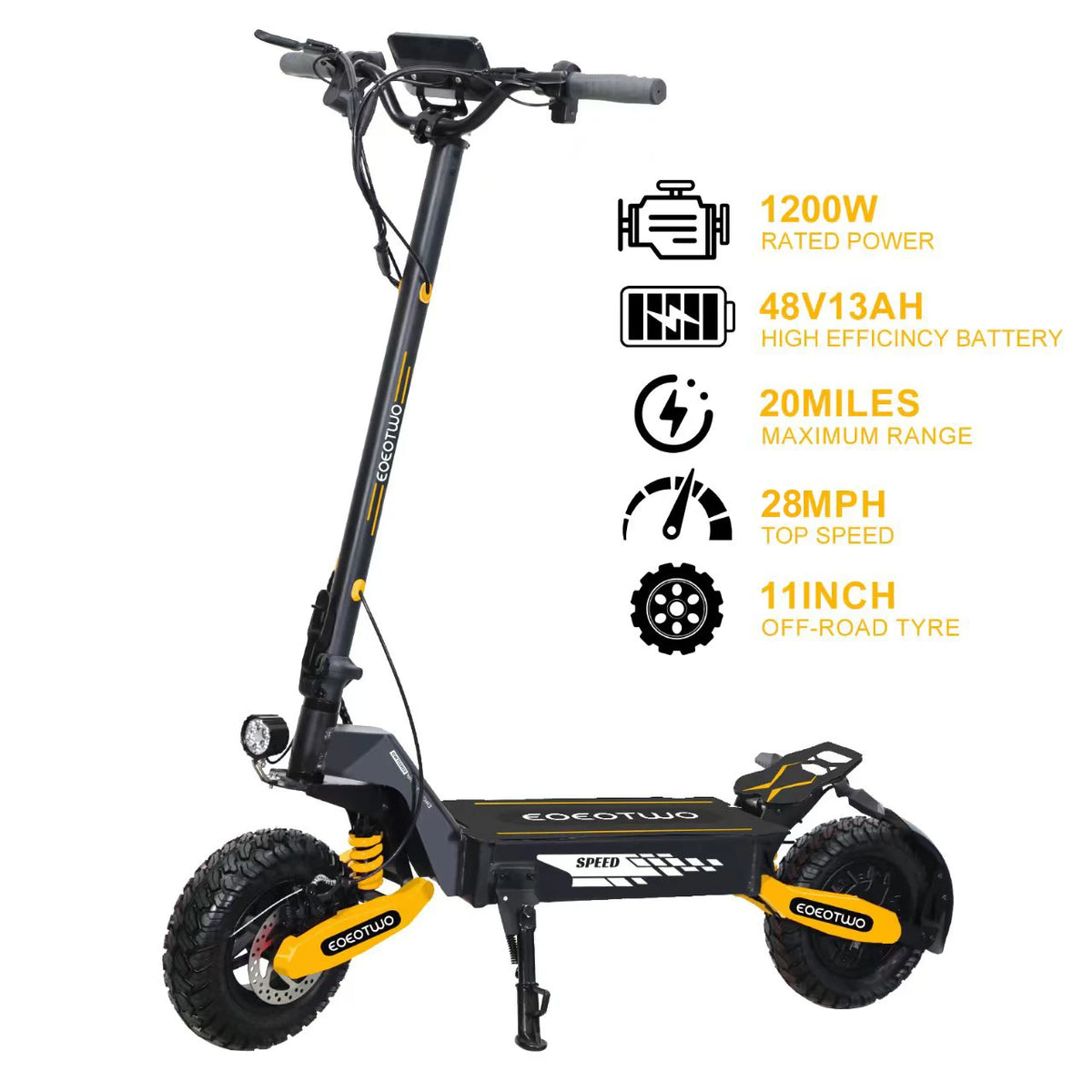 EOEOTWO GT06 Electric Scooter for Adults, 1200W Motor, Up to 30 MPH, 20/40 Miles Long Range, 11" Off-Road Tubeless Tires, Dual Suspension, Dual Disc Brakes, Foldable Commuter E-Scooter