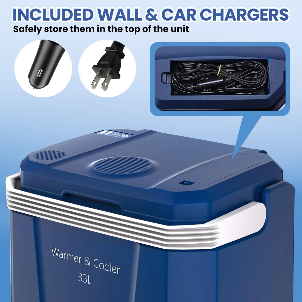 35 Quart Electric Cooler Warmer 12V Car Refrigerator 33L Plug In Cooler With 110V AC 12V DC Auto Lock Handle For Car Truck Home