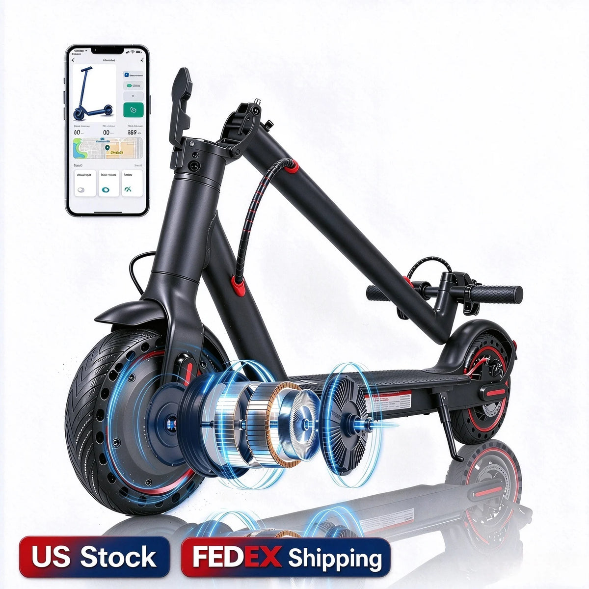 Adult Foldable Electric Scooter 350W Motor 36V 7.8Ah Battery 17Mile Range APP Control US Stock Commuting E-Scooter