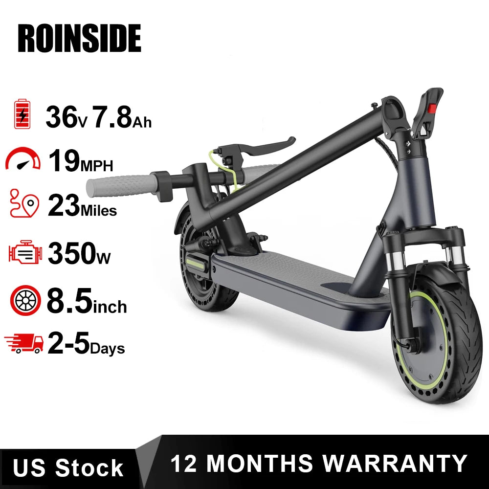 Roinside Electric Scooter- 8.5" Solid Tires, Up to 19MPH, 350W Motor, Max 22Miles Long-Range Foldable Escooter for Adults Adults Scooter with Double Braking System,Dual Shock Absorption System App Control