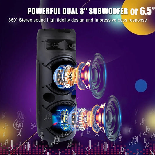 6000W Portable Bluetooth Speaker Sub Woofer Heavy Bass Sound System Party Dj Karaoke RGB Light Rechargeable Speaker