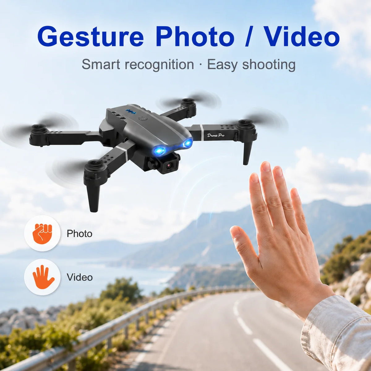 4K HD RC Drone Foldable Dual Camera 90° Adjustable 120° Wide Angle 50X Zoom Altitude Hold 2.4G 100M Remote FPV Quadcopter