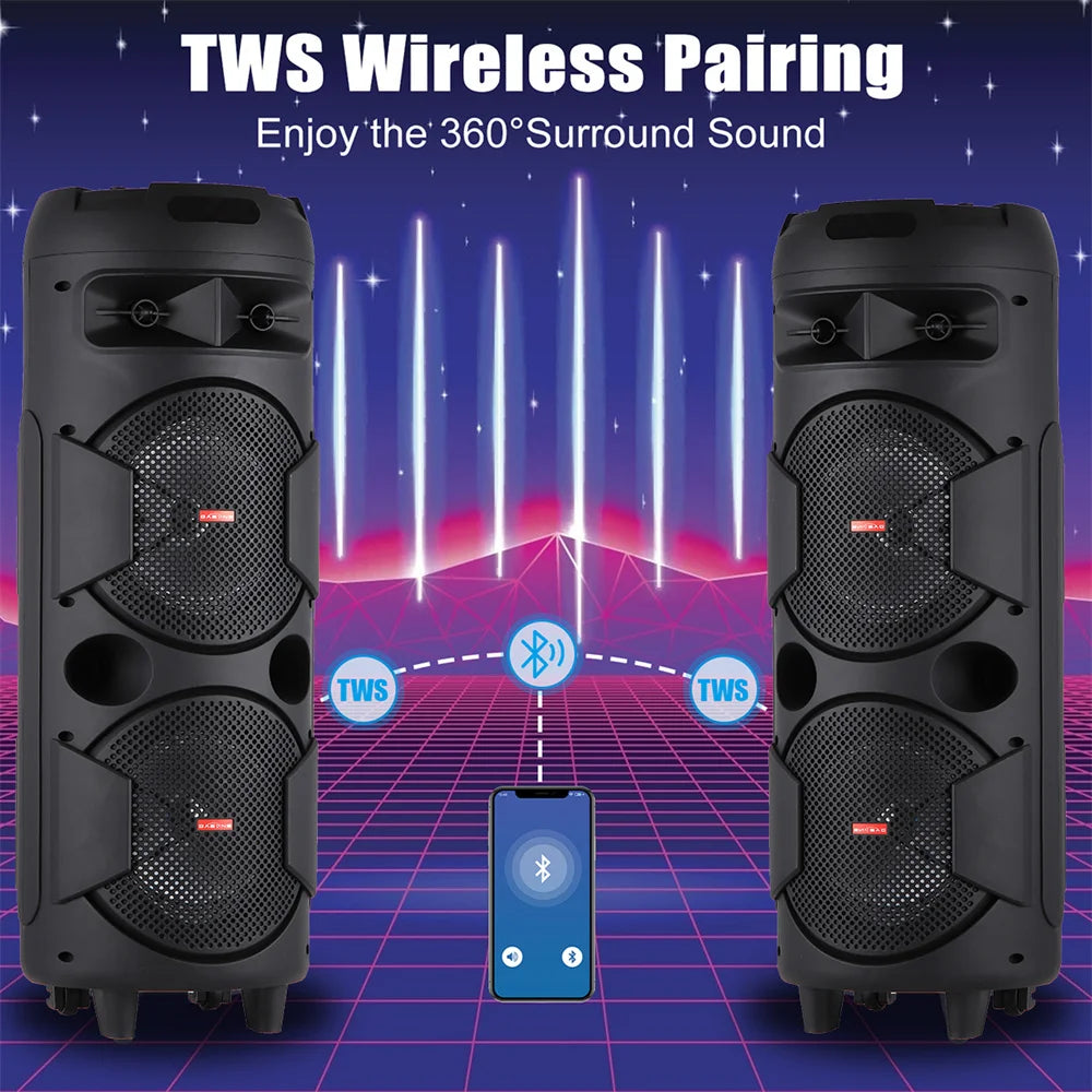 6000W Portable Bluetooth Speaker Sub Woofer Heavy Bass Sound System Party Dj Karaoke RGB Light Rechargeable Speaker - Boltvibewarehouse
