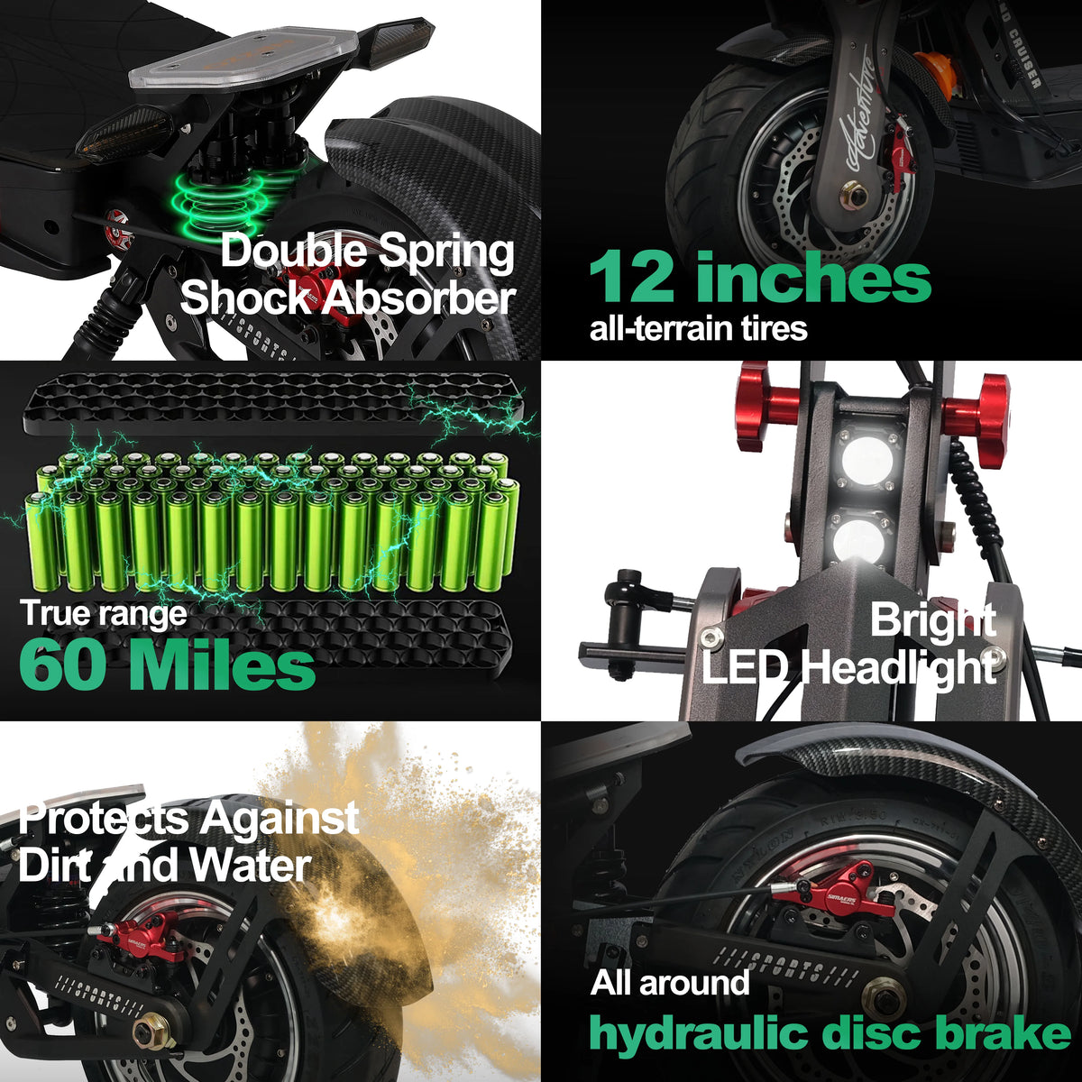 HEZZO F9 Folding Electric Scooter 12Inch Aluminum Alloy E-Scooter 60V 8000W Dual Motors 53Mph Powerful Escooter 40Ah 63Miles Long Range Hydraulic Oil Brakes Waterproof Offroad Scooter