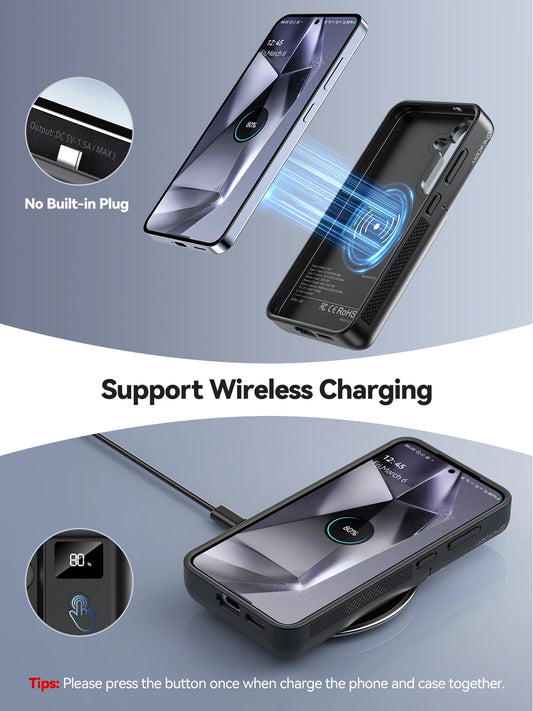 NEWDERY 8000mAh Battery Case For Samsung Galaxy S25 Ultra S25 Plus S25FE Wireless Charging Charger Case 18W Fast Recharging Power Bank Cover