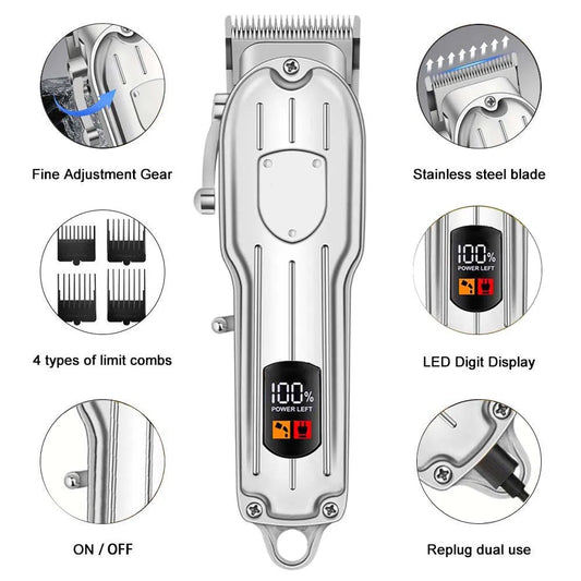 Professional Hair Clippers for Men Professional - Cordless Barber Clippers for Hair Cutting & Grooming Rechargeable Beard Trimmer USB Rechargeable Grooming Kit with 4 Guide Combs & Cleaning Brush