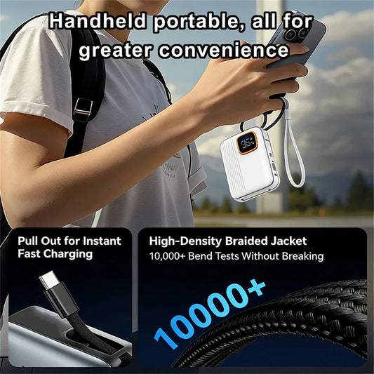 Digital Display Handheld Power Bank Dual Cables 10000mAH PD22.5 20W Super Fast Charging Portable Battery For Iphone Lightning Type C Samsung Xiaomi Luxury Large Capacity 4 in 1 Multi Charging Outdoor Essential