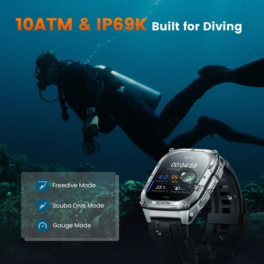 KOSPET Tank M4 Smart Watch Stainless Steel 6-Sat GPS Offline Maps 10ATM Waterproof 45M Dive 24/7 Health Monitor for Android iOS