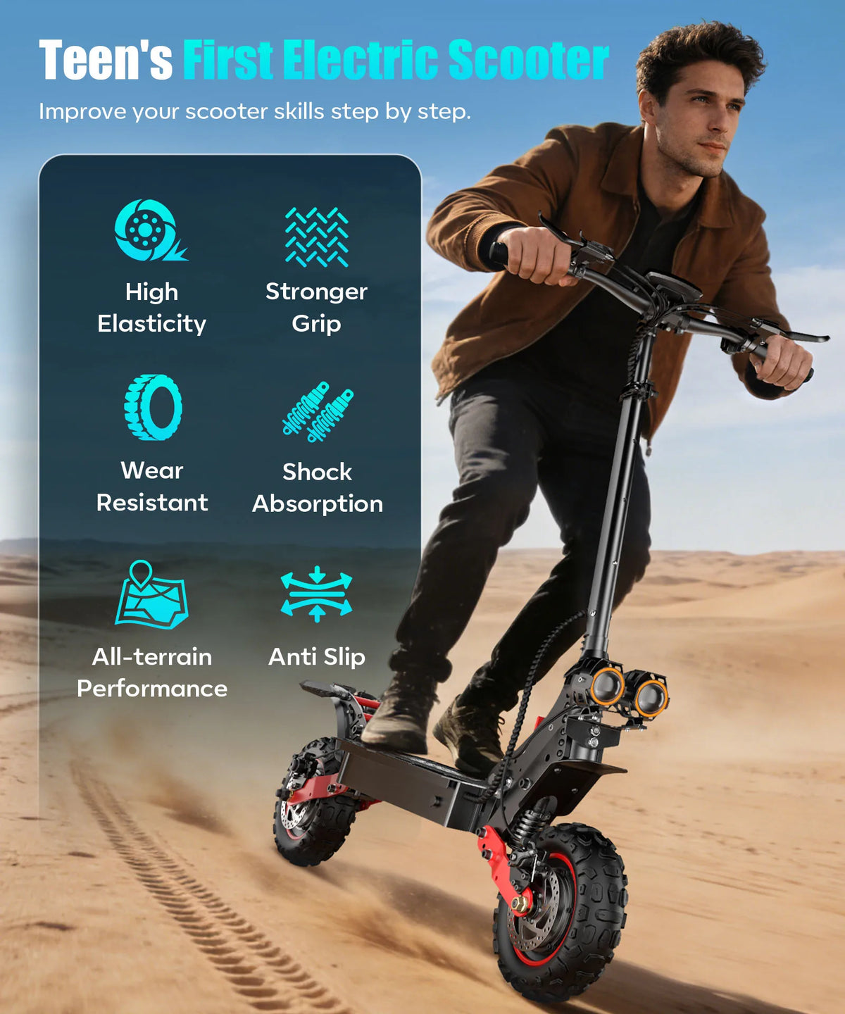 FREEBOY H6 Dual Motor Off-Road Electric Scooter - 2400W (1200W X2) Power, 60km/h Max Speed, 55km Long Range, 48V 21Ah Battery, 11-inch Pneumatic Tires, Front & Rear Dual Suspension & Disc Brakes