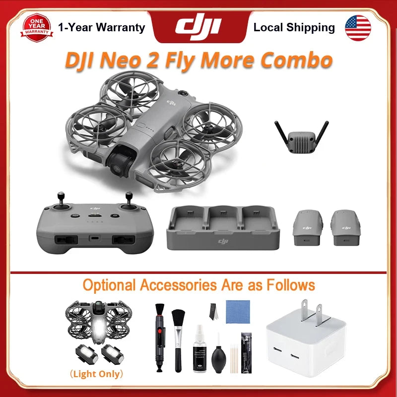 DJI Neo 2 Fly More Combo Drones With a Camera and Optional Accessories Drone 4k Professional Palm Takeoff & Gesture Control, ActiveTrack for Cycling, Omnidirectional Obstacle Avoidance