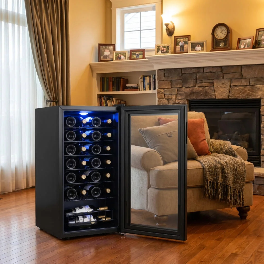 27 Bottle Wine Cooler 88L Single Zone Wine Refrigerator Electronic Temperature Control Glass Door Wine Fridge for Home Bar