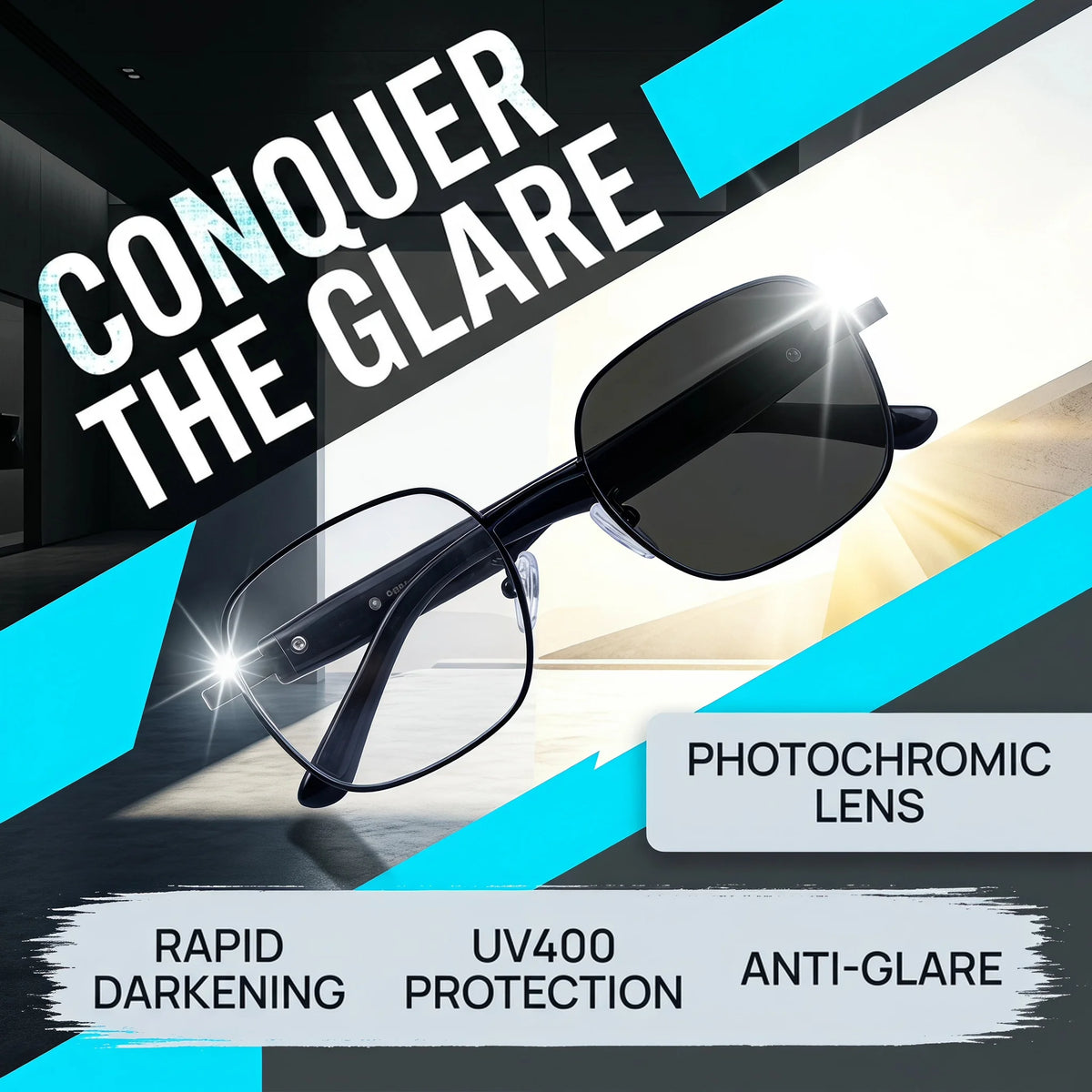 Intelligent Photochromic Smart Sunglasses, Automatically Adjust Light Transmittance, UV Protection & Blue Light Blocking Glasses for Men Women