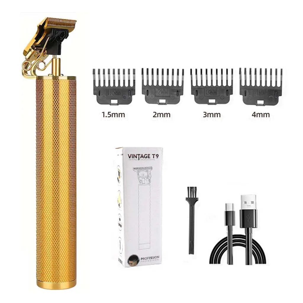 Retro T9 Electric Hair Clipper & Beard Trimmer - LCD Display, USB Rechargeable, Professional Barber Kit with 4 Guide Combs for Men's Haircut & Styling