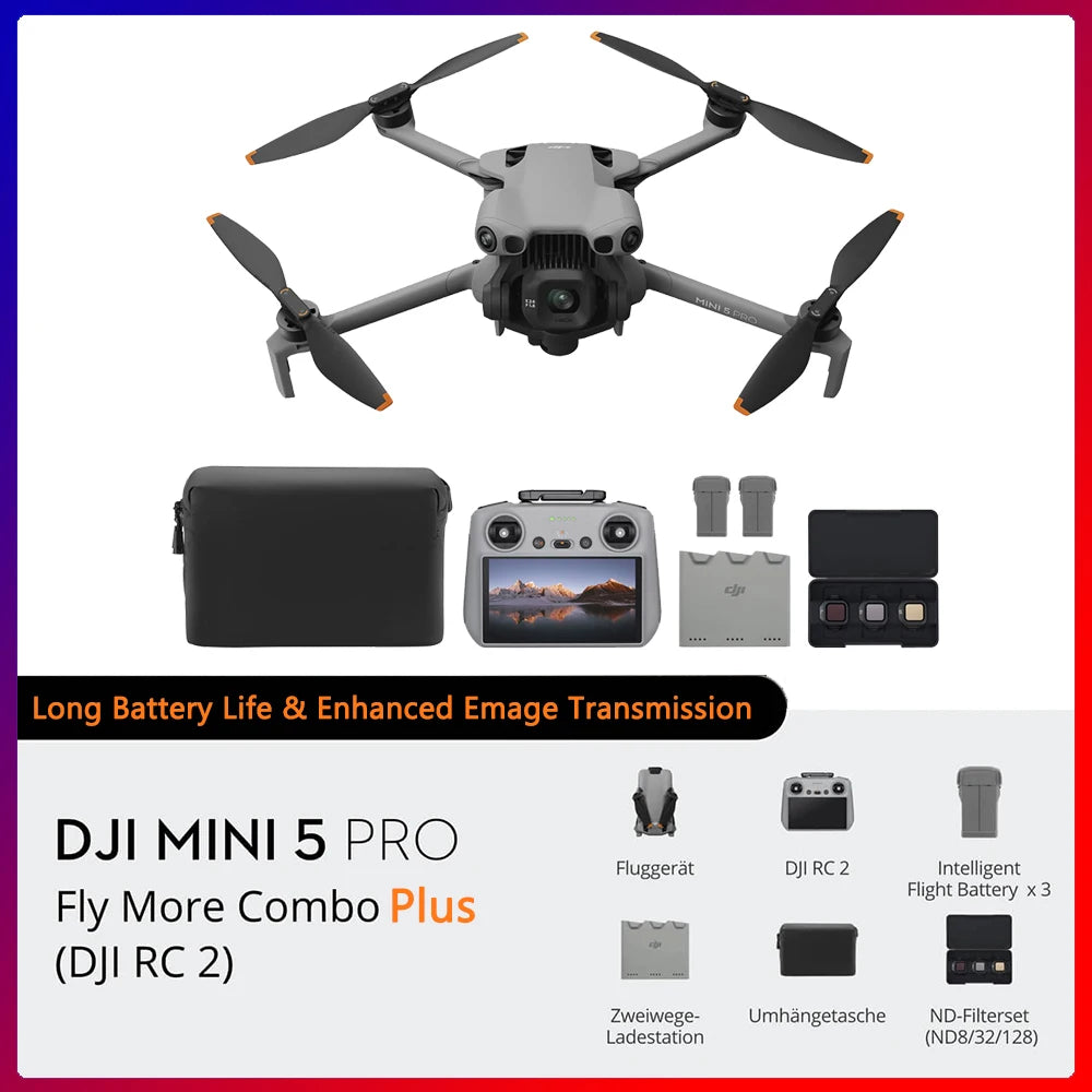 DJI Mini 5 Pro Camera Drones ActiveTrack 360° Ultra-Light Foldable with 1-Inch CMOS 4K Camera Drone Omnidirectional Obstacle Sensing 225° Gimbal 20km Transmission With Mini 5 Pro Accessories for Beginners