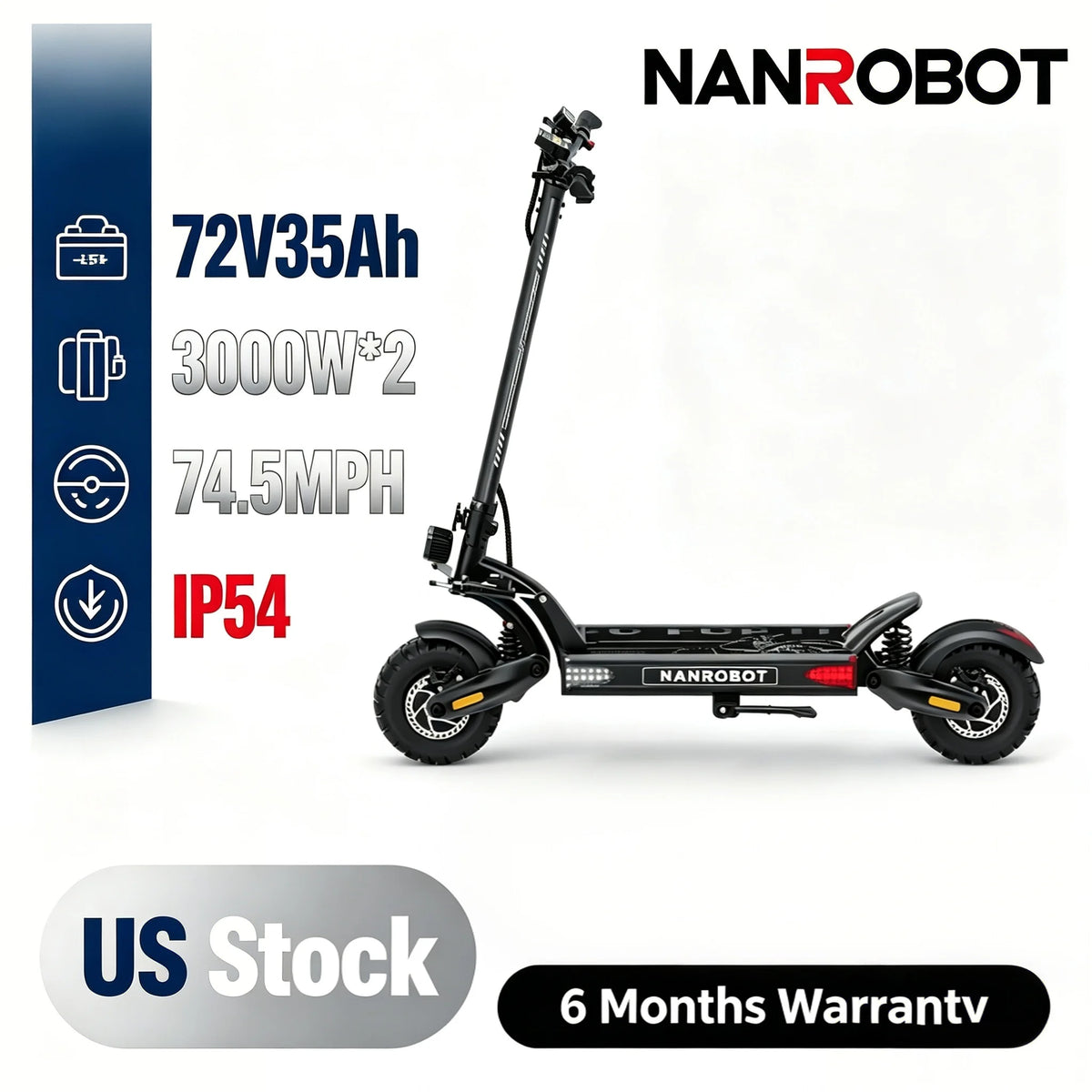NANROBOT LS7+ Adult Electric Scooter - Fast 75mph Off-Road E-Scooter, Foldable Waterproof 6000W Dual Motor E-Scooter with Suspension, 300-Pound Load Capacity, 45-85 Mile Range, Dual Hydraulic Brakes