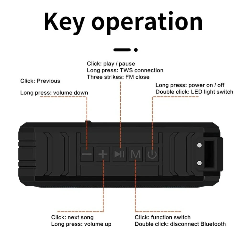 Portable Bluetooth Speaker Wireless LED Flash Light TWS Bass Stereo IPX7 Waterproof Loudspeaker FM Radio 12 Hours Playtime Subwoofer Outdoor Boombox for Pool Beach Party Camping Travel Smartphone Compatible - Boltvibewarehouse