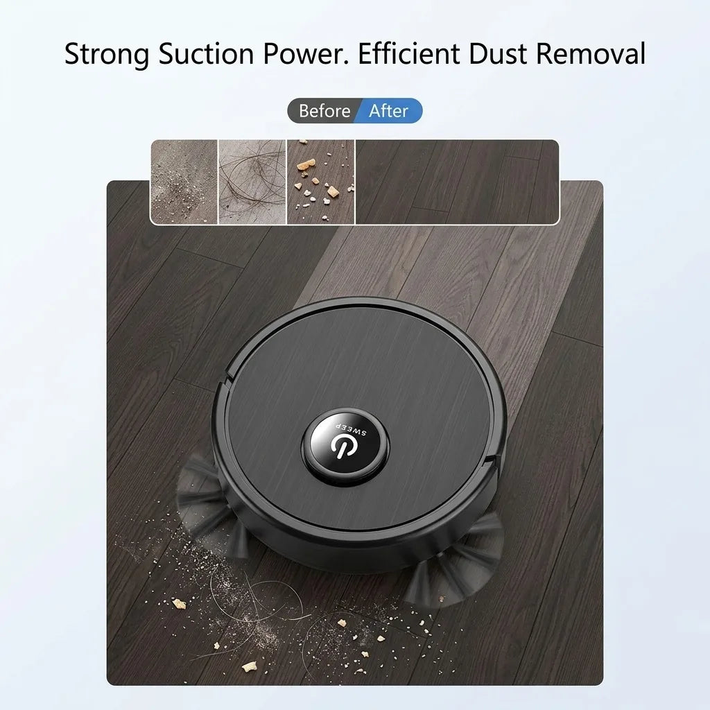 Robot Vacuum Cleaner 3-in-1 Sweeping Mopping Suction, 4.5cm Ultra-Slim Robotic Vacuum with 45dB Low Noise, Smart Obstacle Avoidance, USB Rechargeable Floor Cleaner for Hardwood Floor, Pet Hair, Home Gift