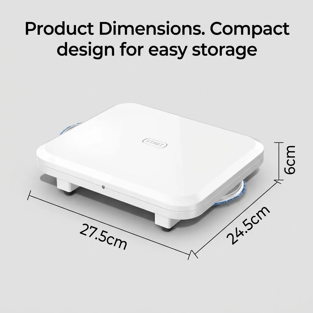 Robot Mop Cleaner, Automatic Dual Turntable Smart Mopping Machine for Hard Floors, Wet and Dry Use, Slim 6cm Low Profile for Under Furniture, Intelligent Home Floor Sweeper, 27.5 x 24.5cm