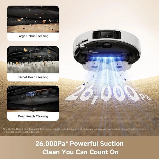 2026 Upgraded Robot Vacuum and Mop, 2-in-1 Vacuuming and Mopping Combo with 26000Pa High Suction Power for Powerful Floor Cleaning
