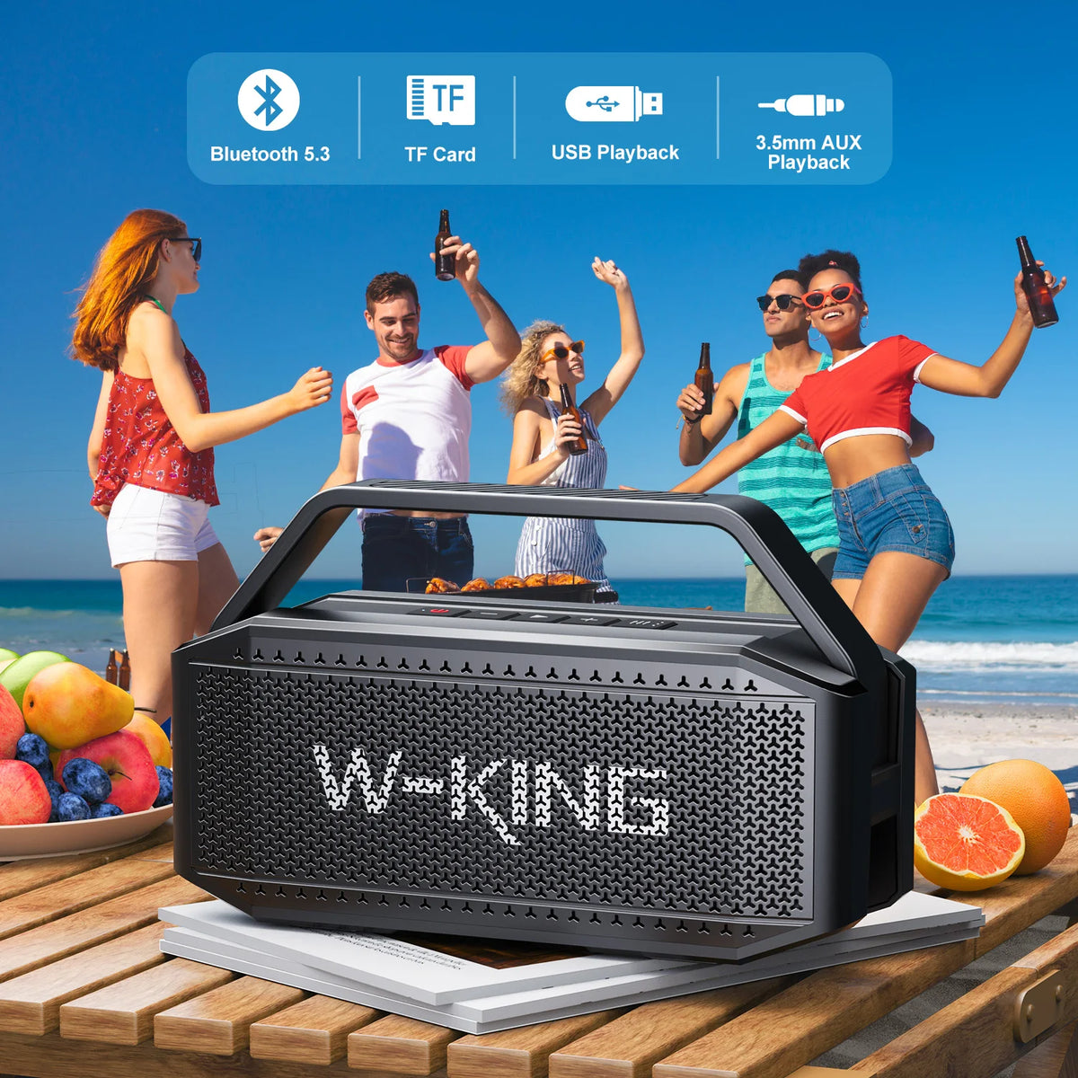 W-KING D9-1 100W Peak 60W RMS Deep Bass Bluetooth Speaker, IPX6 Portable Waterproof Loud Bluetooth Speakers Wireless with Subwoofer - Boltvibewarehouse