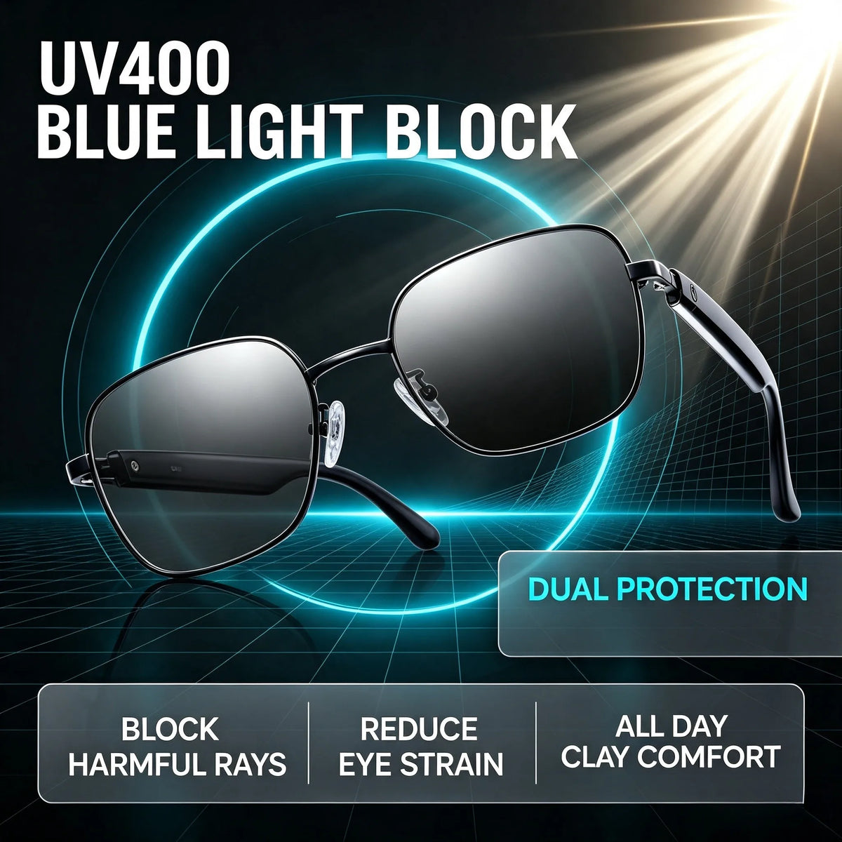 Intelligent Photochromic Smart Sunglasses, Automatically Adjust Light Transmittance, UV Protection & Blue Light Blocking Glasses for Men Women