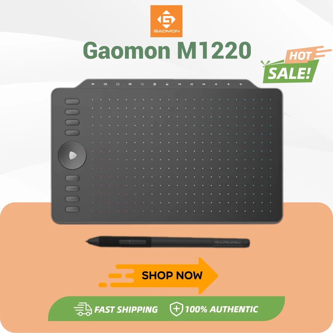 GAOMON Graphics Tablet M1220 12 Inch Large Pen Tablets Multimedia Keys for Drawing wIth PC Laptop MacOS Windows Android Phone, Boltvibewarehouse