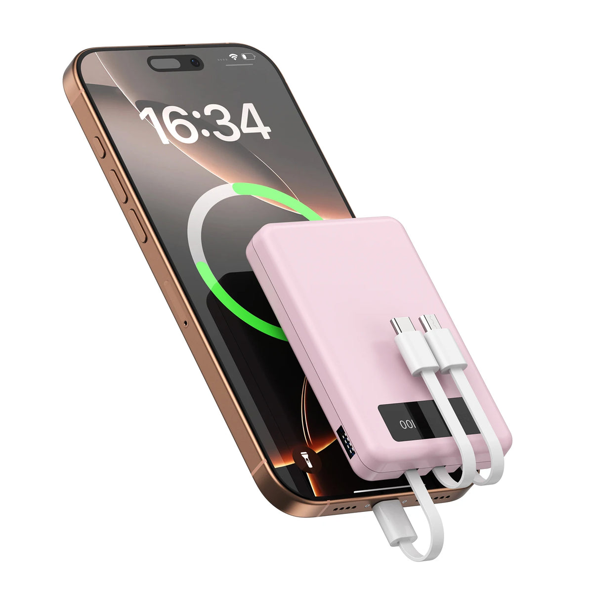 Mini Slim 10000mAh Portable Power Bank, Built-in LED Digital Display, 1 USB-A Port & 3 Integrated Cables, Small Lightweight Design, Multi-Device Simultaneous Charging for Travel, Camping and Emergency, Compatible with Android