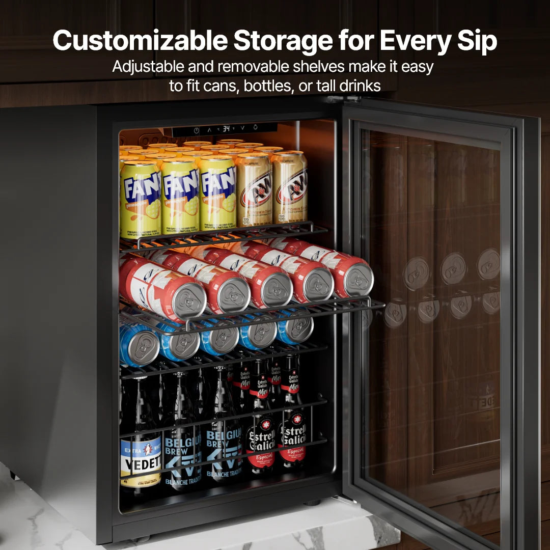 Ca'Lefort Beverage Cooler 62L Mini Fridge Direct Cooling Digital Temperature Control Beverage Refrigerator with Reversible Glass Door, Adjustable Shelves for Soda, Beer & Drinks, for Dorm, Office & Home