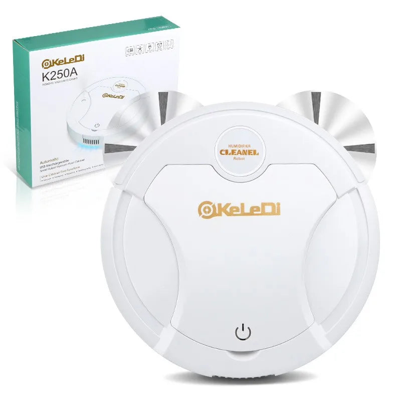 Robot Vacuum Cleaner, 3-in-1 Smart Automatic Sweeping Mopping and Suction Vacuum with Humidifier & LED Atmosphere Light, USB Rechargeable Wireless Floor Cleaner for Pet Hair, Hardwood Floors
